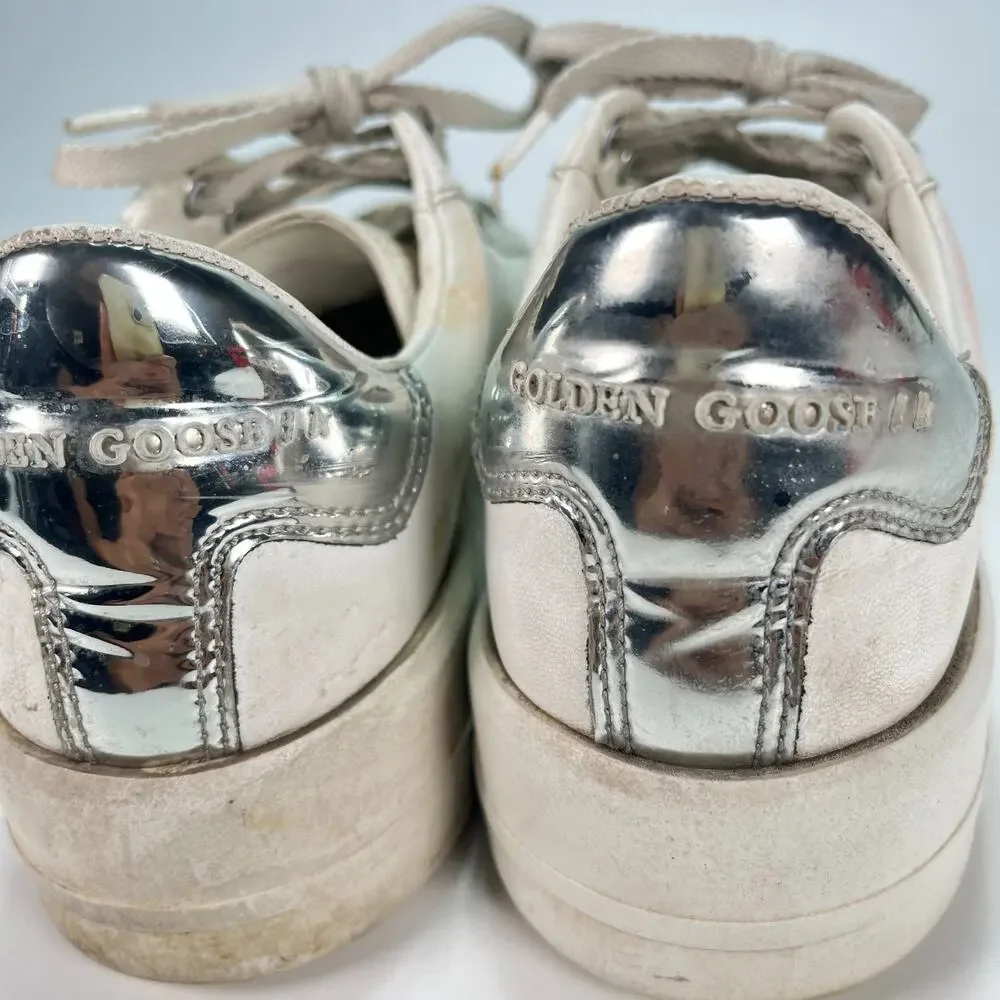 Golden Goose Purestar White Silver Leather Sneakers Women's Size US 7.5 EU 38 - Picture 8 of 12